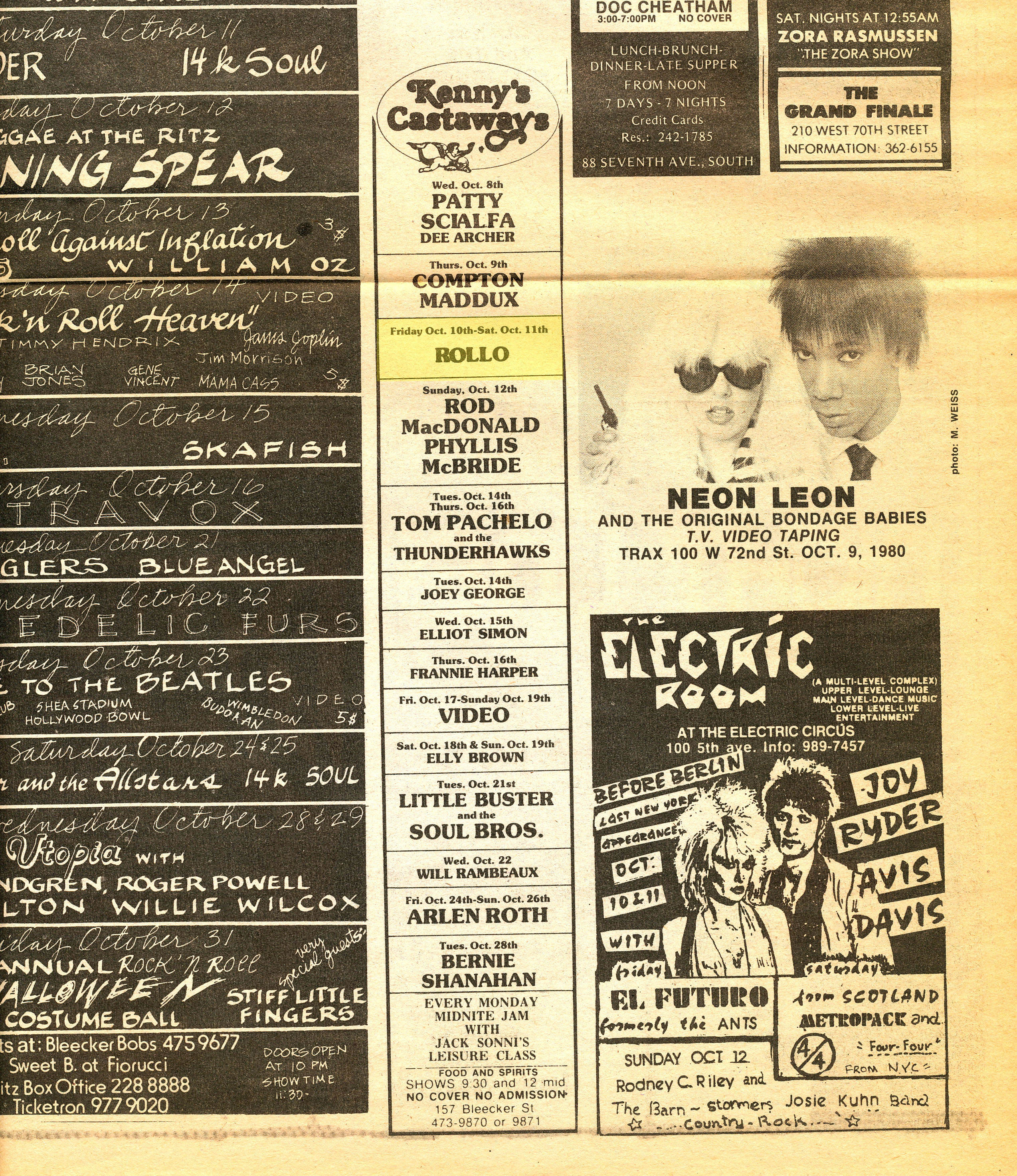 Rollo ad for Kenny's Castaways in Village Voice 10-10-1980