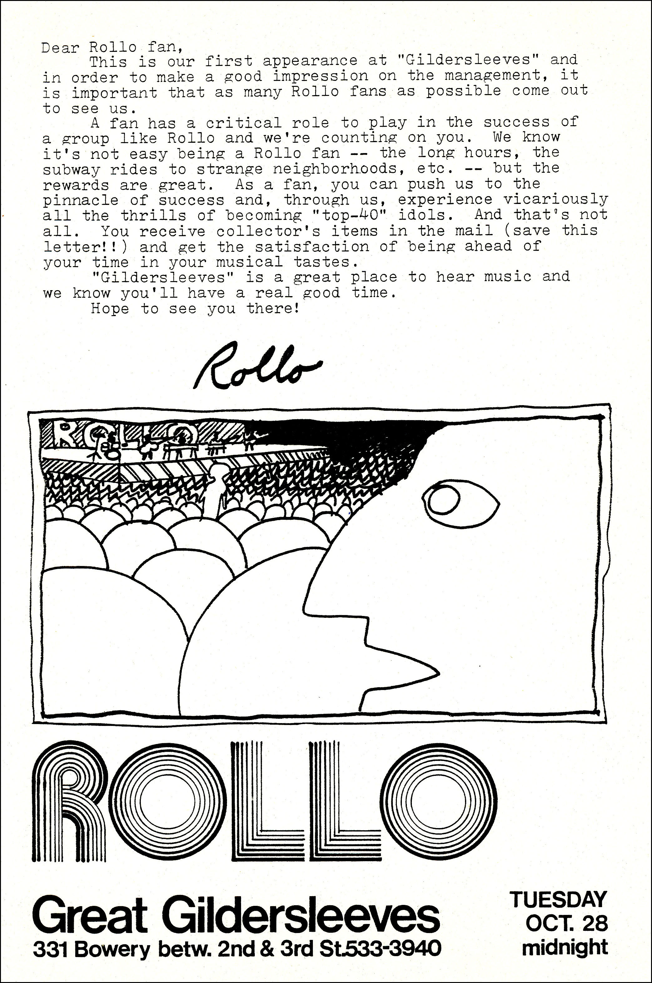 Rollo letter for Great Gildersleeves for 10-28-1980 performance.